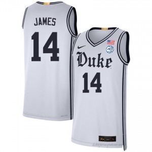 Durable Blue Devils Sion James #14 Ultra-Soft Team White Men Basketball High School Jersey 15069837
