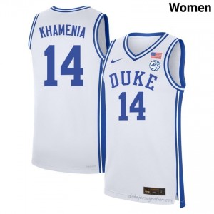 Blue Devils #14 Nikolas Khamenia White Women NCAA Premium Basketball Polyester Jersey 97264282