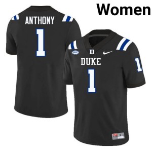 Women Andrel Anthony Duke Blue Devils University #1 Black Football Jersey 77670056
