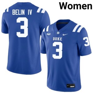 Henry Belin IV Blue Devils #3 Royal Women Genuine Sewn College Football Jersey 32298425
