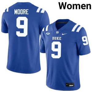 Blue Devils #9 Jaquez Moore Royal Women NCAA Premium Football Polyester Jersey 38638044