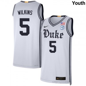 Youth Sebastian Wilkins Blue Devils University #5 Team White Basketball Jersey 37275194
