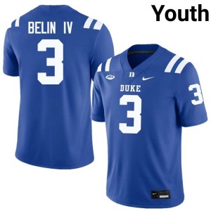 Youth Henry Belin IV Blue Devils University #3 Royal Football Jersey 81671471