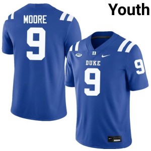 Jaquez Moore Blue Devils #9 Royal Youth Genuine Sewn College Football Jersey 64545932