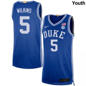 Durable Duke Sebastian Wilkins #5 Ultra-Soft Royal Youth Basketball High School Jersey 20559181